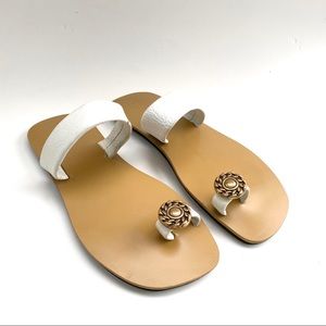 White Leather Sandals One Toe Slides